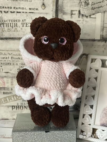 Мишка из плюшевой пряжи с капюшоном