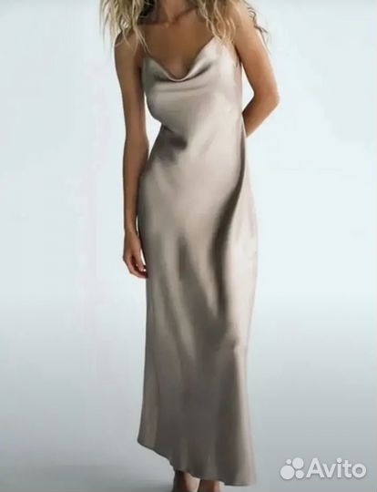 Атласное платье миди m-l с открытой спинкой