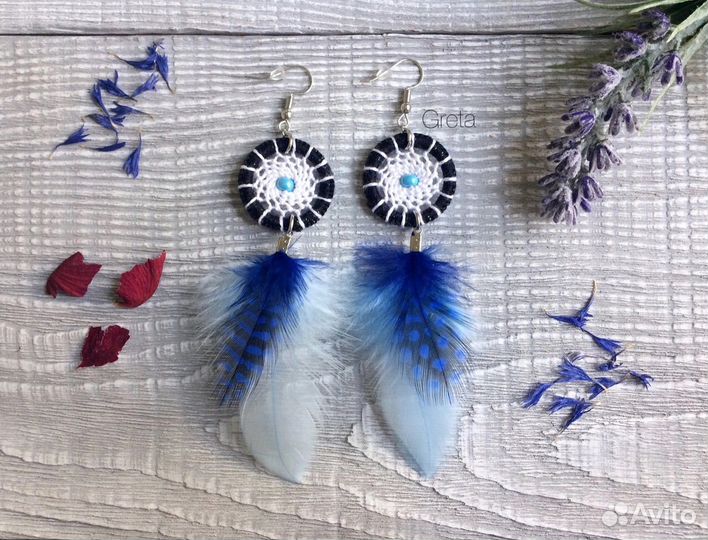 Серьги с перьями. Ловцы снов. Ручная работа