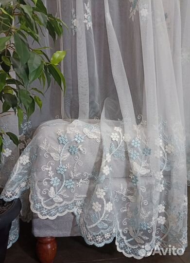 Тюль с вышивкой новый на шторной ленте