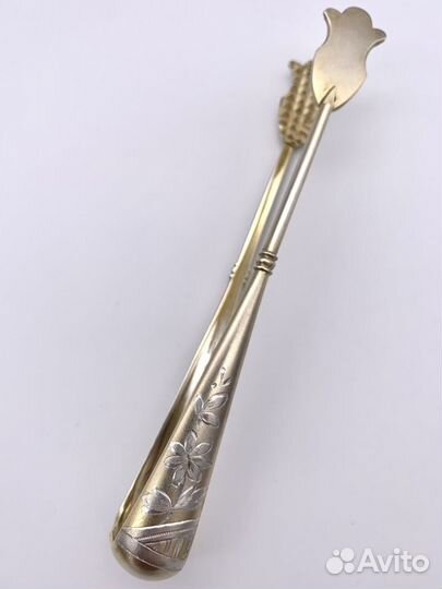 Щипцы для сахара серебро 84 проба позолота