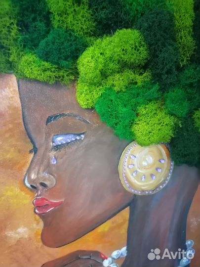 Картина, акрил, мох, стразы