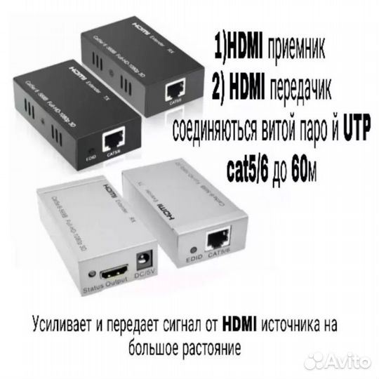 Активный удлинитель hdmi по витой паре до 60м
