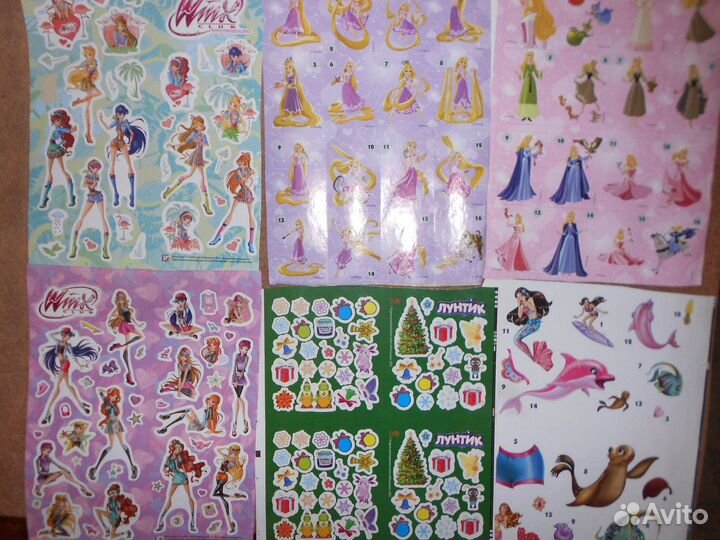 Наклейки детские А 4 25шт лунтик,смешарики и др