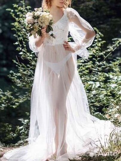 Халат женский шелковый, будуарный