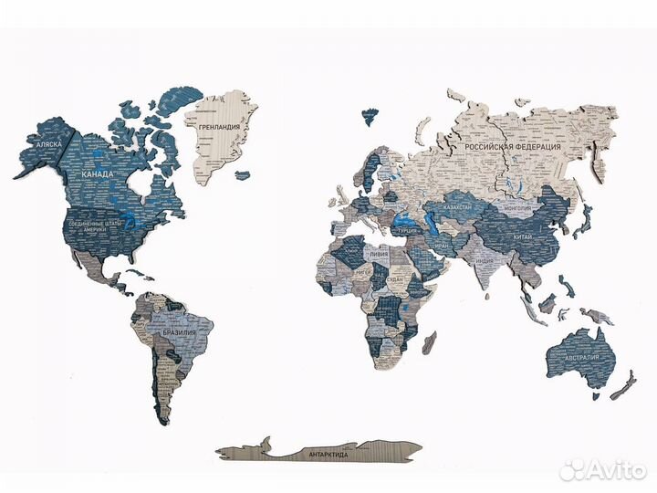 Деревянная карта мира 3D настенная, Ессентуки
