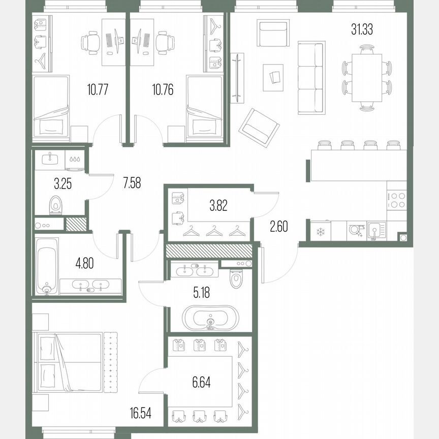 3-к. квартира, 103,3 м², 8/10 эт.