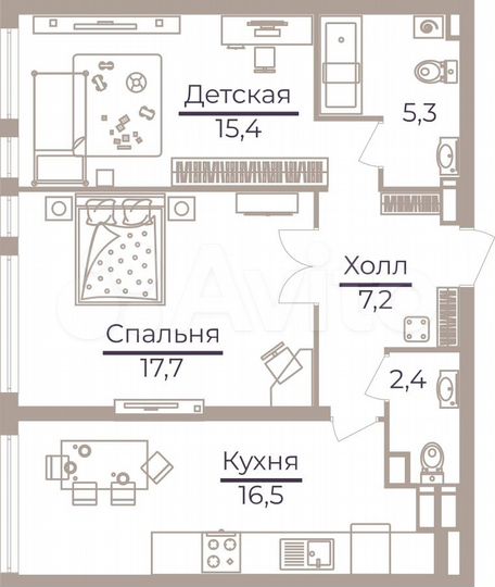 2-к. квартира, 64,2 м², 31/32 эт.