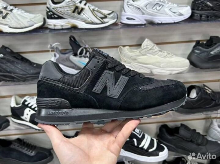 New balance 574 черные натуральная замша