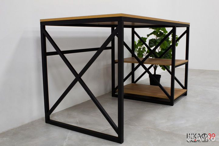 Лофт тип 1 Стол письменный (Черный/Крафт золотой)