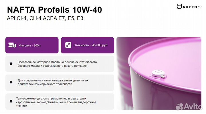 Масло мотороное Nafta Profelis 10w-40