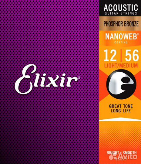 Струны 12-56 Elixir 16077 Anti-Rust Phosphor Bronz