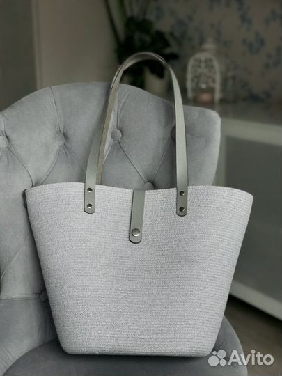 Сумка шопер с кожаными ручками