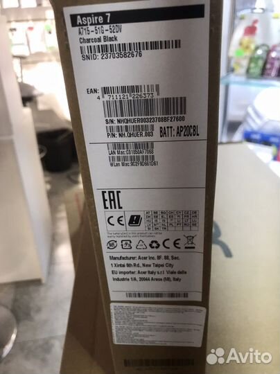 Новый ноутбук Acer A715-51G-52DV