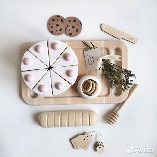 Деревянная посуда и еда, игрушки для детской кухни