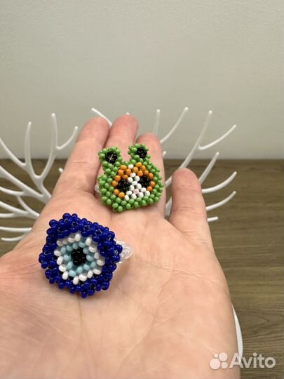 Кольцо из бисера 2 шт ручная работа новые