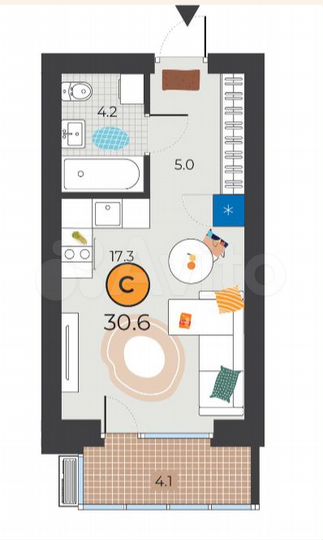 Квартира-студия, 30,6 м², 10/10 эт.