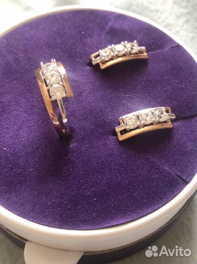 Золотые серьги и кольцо 585