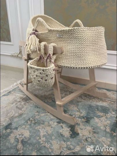 Детская люлька колыбель плетеная с подставкой