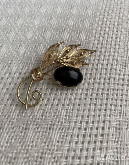 Винтажная Брошь с чёрным кораллом