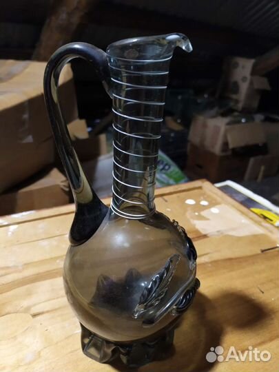 Графин и рюмки СССР. Ручная работа. Цветное стекло