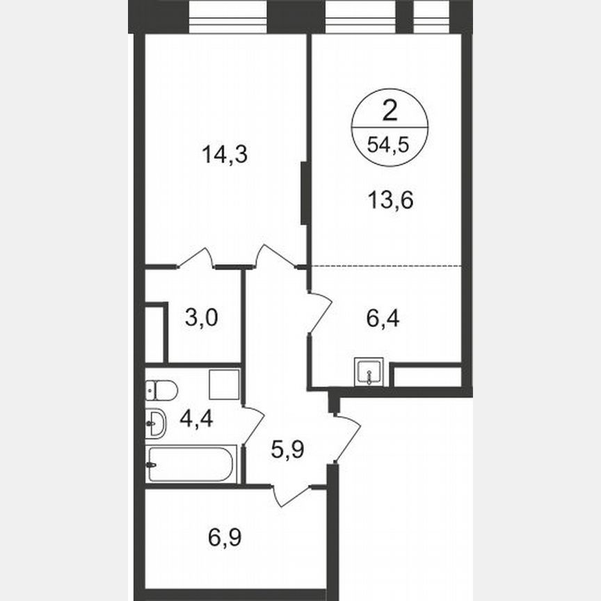 2-к. квартира, 54,5 м², 17/22 эт.