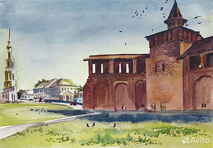 Картина этюд «Грановитая башня», акварель