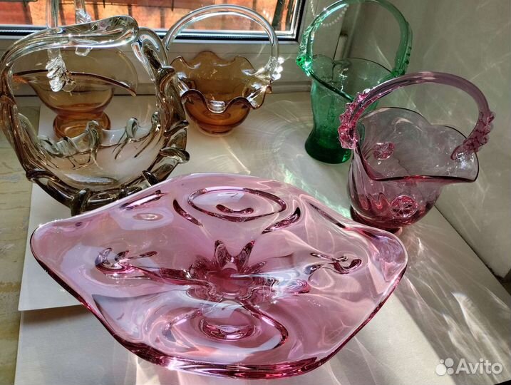 Вазы, конфетницы винтаж СССР цветное стекло