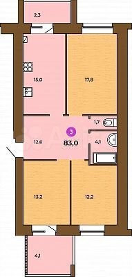 3-к. квартира, 83 м², 8/9 эт.