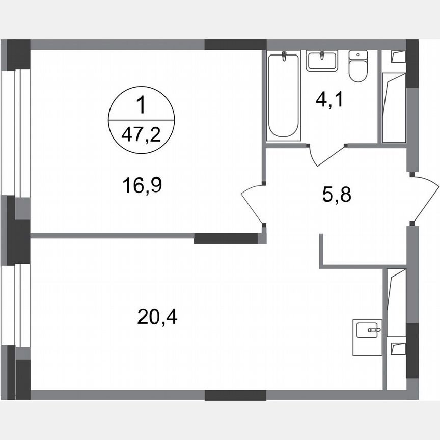 1-к. квартира, 47,2 м², 20/20 эт.