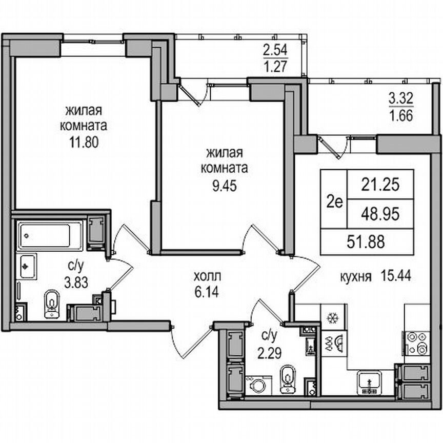 2-к. квартира, 51,5 м², 25/27 эт.