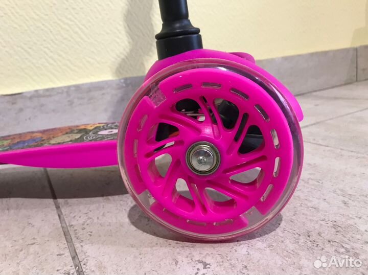 Самокат 3-х кол.118мм кикборд, young racer розовый