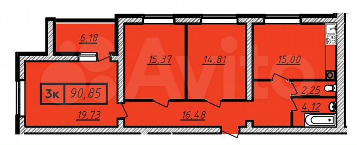 3-к. квартира, 90,9 м², 5/10 эт.