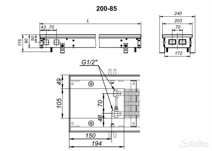 Внутрипольный конвектор с естественной конвекцией