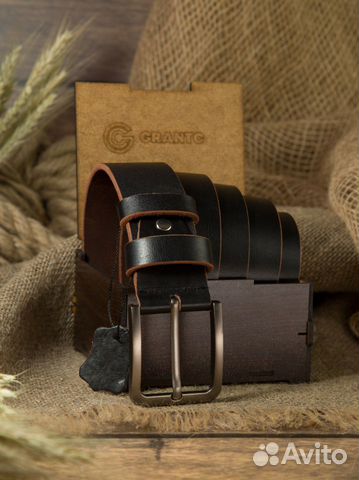 Кожаный ремень мужской в коробке с гравировкой