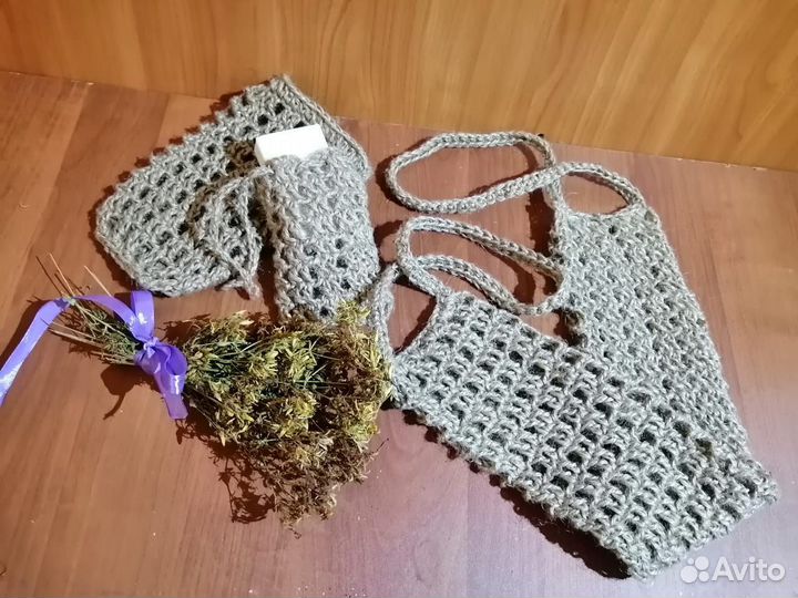 Банный набор (мочало, рукавица и мыльница)