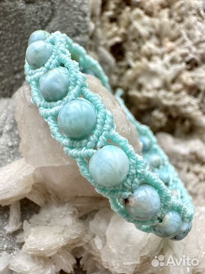 Ларимар браслет плетеный в технике макраме