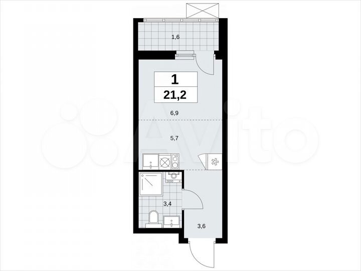 Квартира-студия, 21,2 м², 9/18 эт.