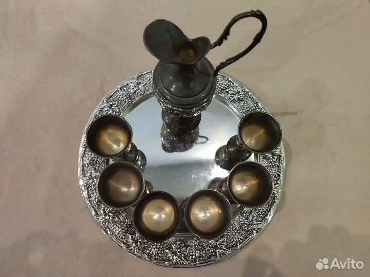 Старинный набор для ликера с серебрением