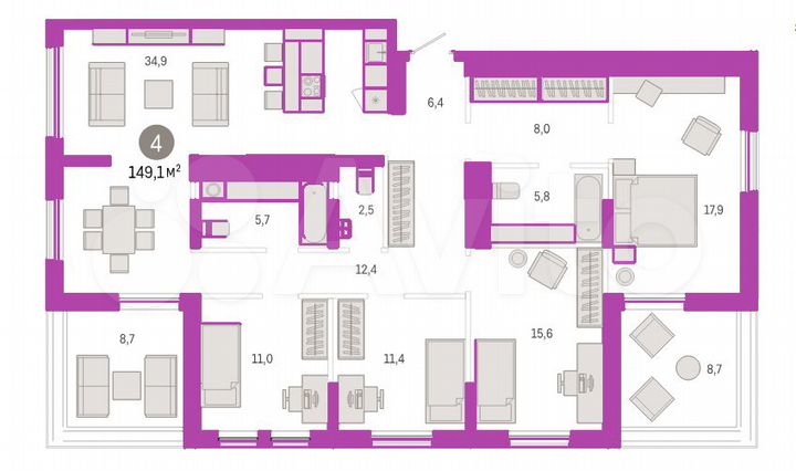 4-к. квартира, 149,1 м², 15/15 эт.