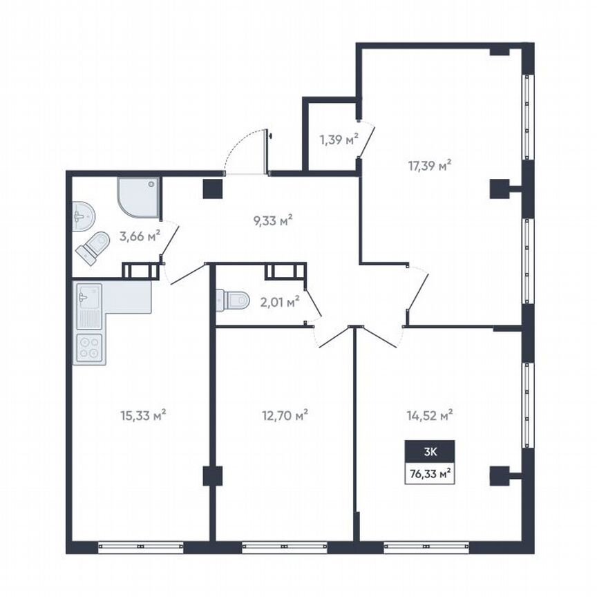 3-к. квартира, 77,5 м², 8/18 эт.