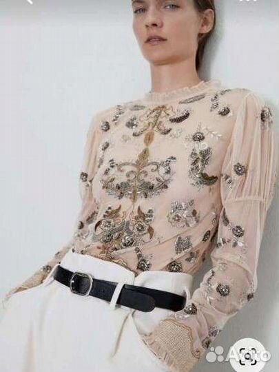 Топ Zara limited edition с вышивкой xs