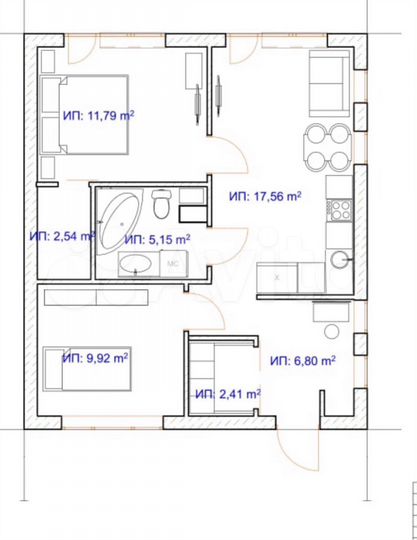 3-к. квартира, 60 м², 1/2 эт.
