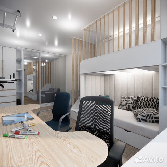 Кровать-чердак 2х-ярусная эко c рейками