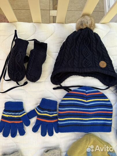 Шапка с варежками H&M, mothercare