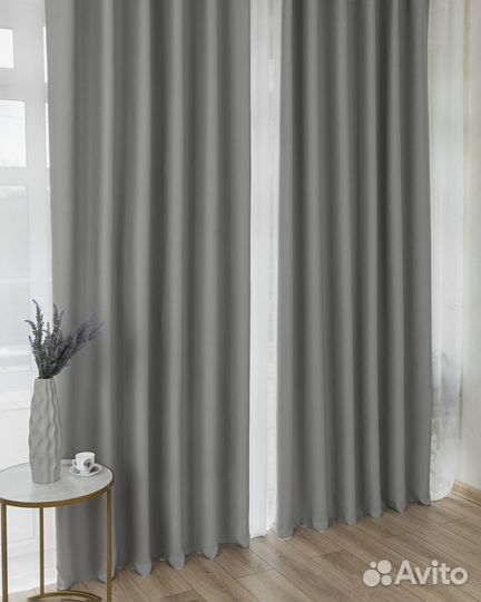Шторы блэкаут марсель серая гавань готовые