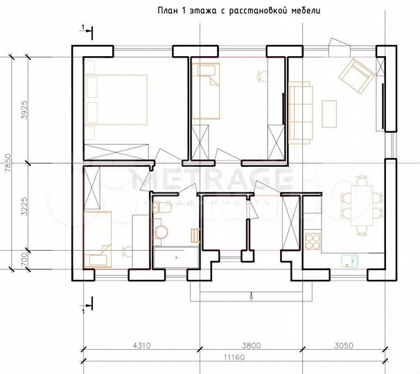 Коттедж 104,4 м² на участке 5 сот.
