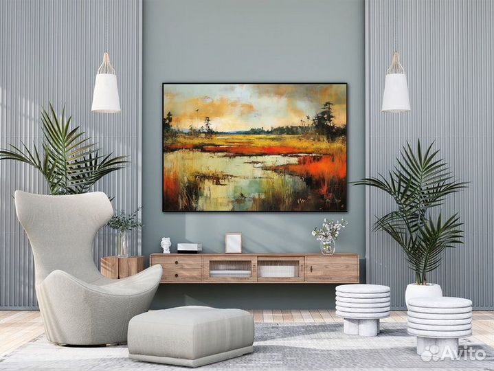 Большая картина маслом Вид на Озеро Примерка