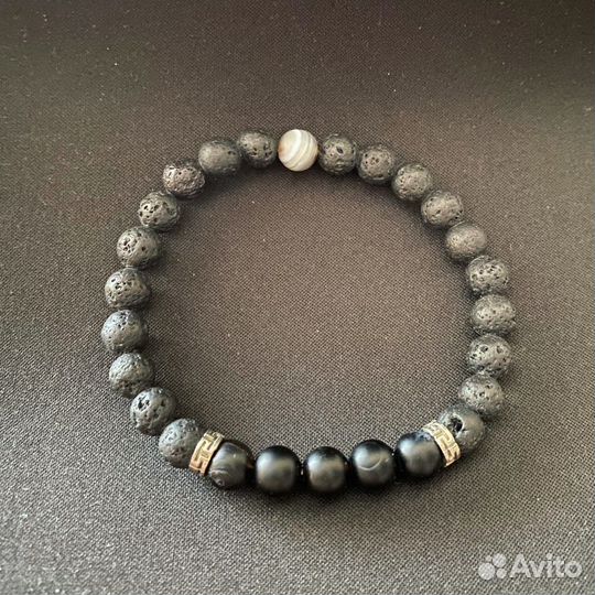 Браслет из Агата и лавы, кош глаза и содалита