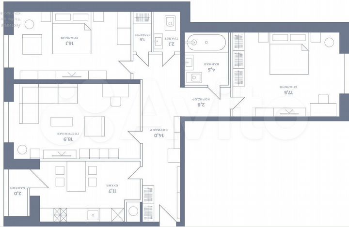 3-к. квартира, 92 м², 8/10 эт.